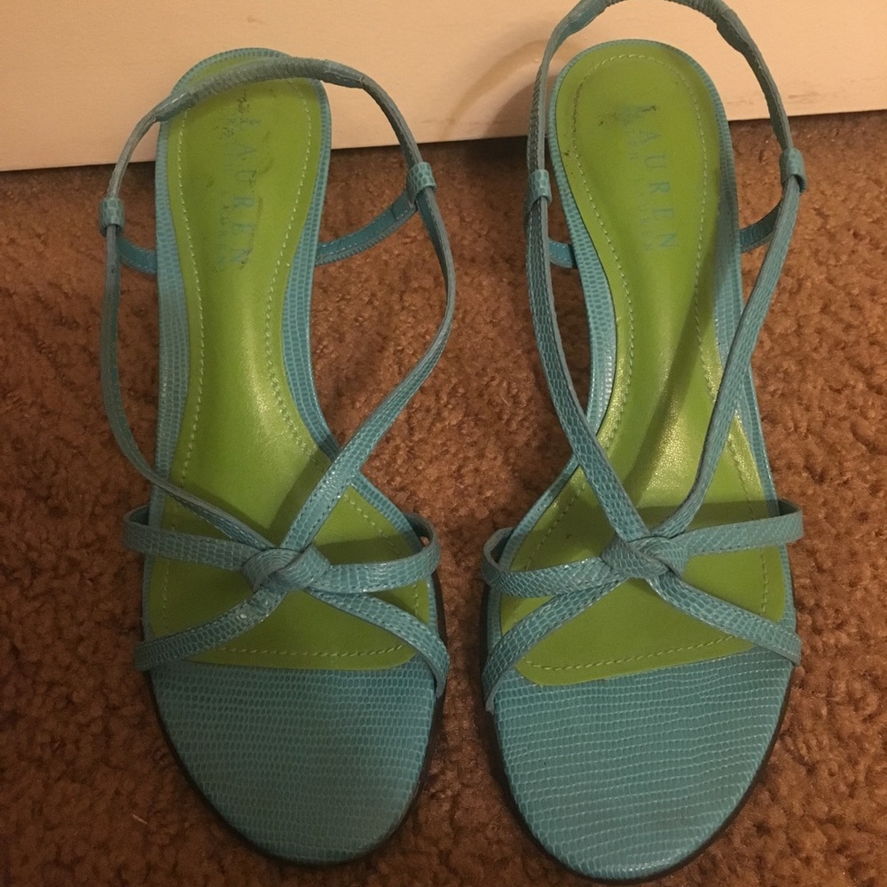 SOLD Ralph Lauren Blue Strappy Heels - Picture 2 of 4